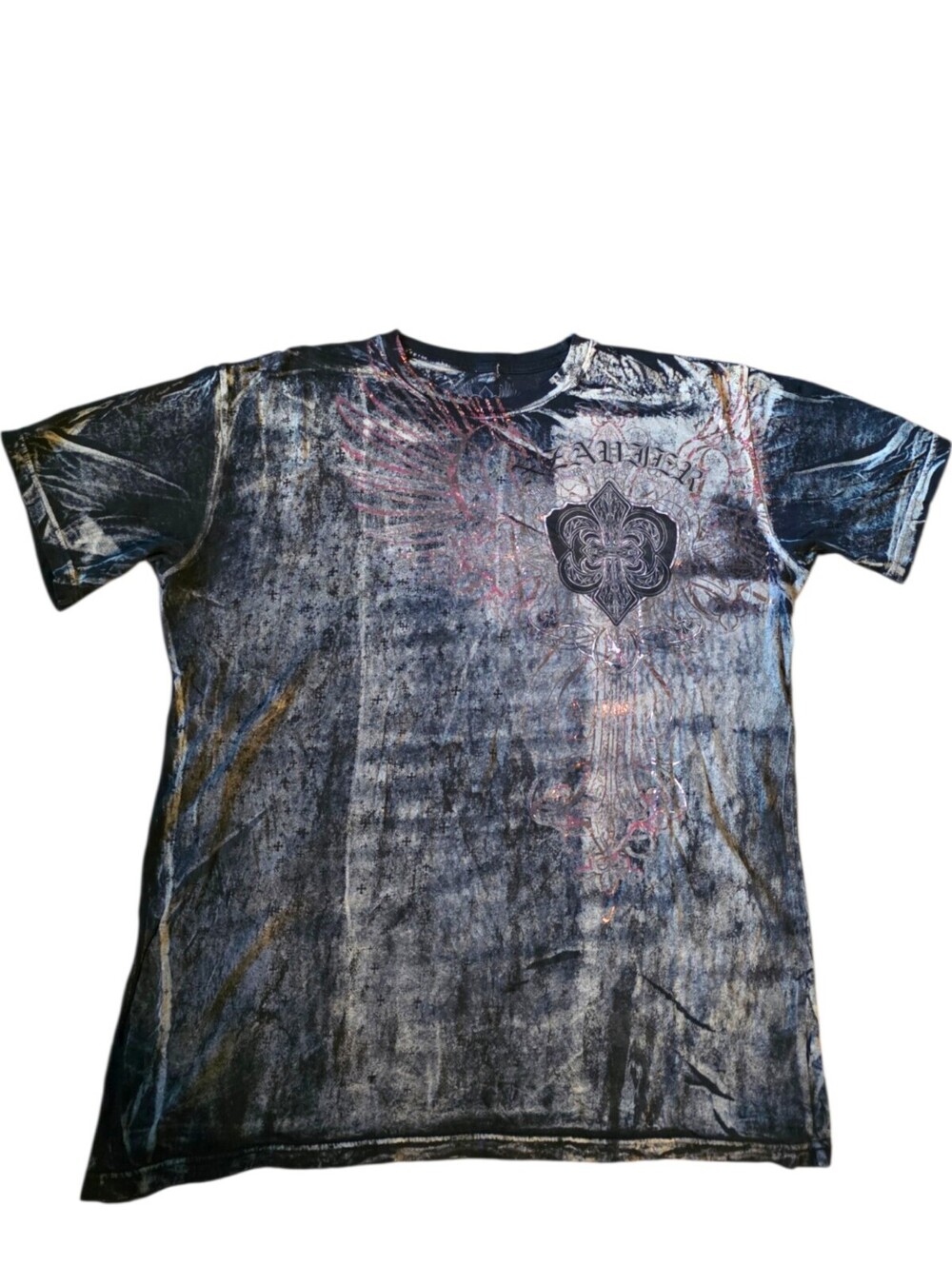 Xavier Graphic T Shirt Mens XL Y2K Gothic Cross Wings Grunge Streetwear Tee